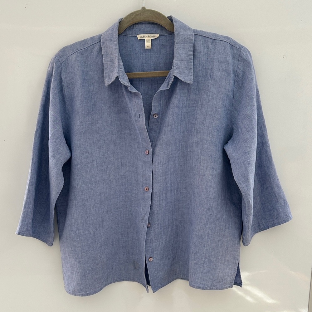 Eileen Fisher Light Blue Linen Blouse